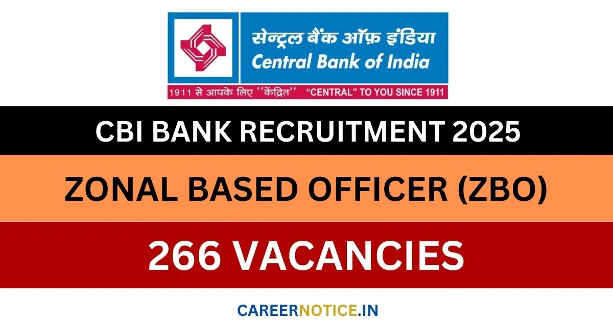 Central Bank of India Officer Recruitment 2025 Out Of 266 Posts